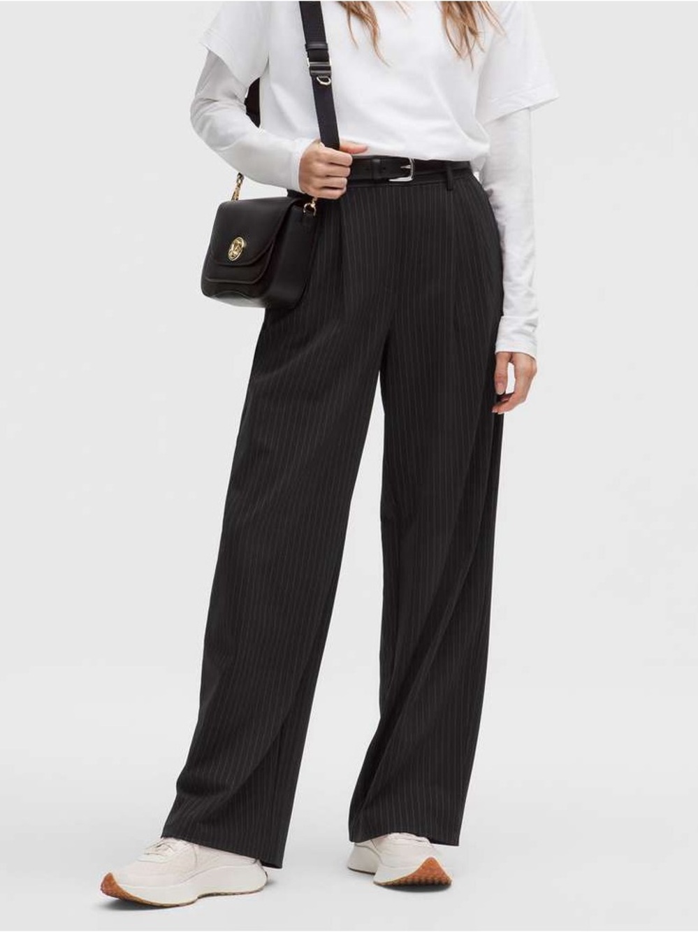 Lululemon Daydrift High Rise Wide Leg Trouser Luxtreme Pinstripe Black Size M